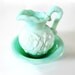 Vintage Blue Teal Avon Glass Bath Oil Pitcher Jar and Dish