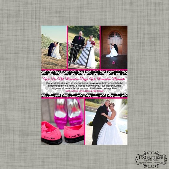 Wedding Thank You Photo Card Collage - Damask - Digital File Il_570xn