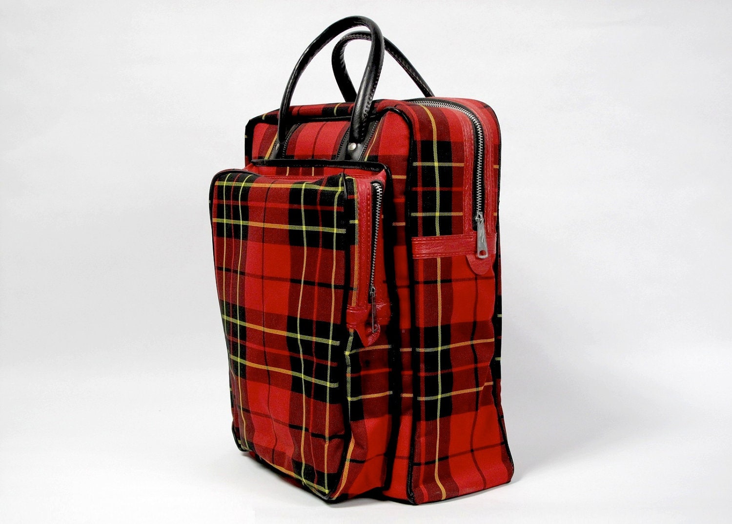 Vintage Plaid Carry All, Tote, Laptop, Handbag, Zippered, Thermos / Picnic Bag, 1960's