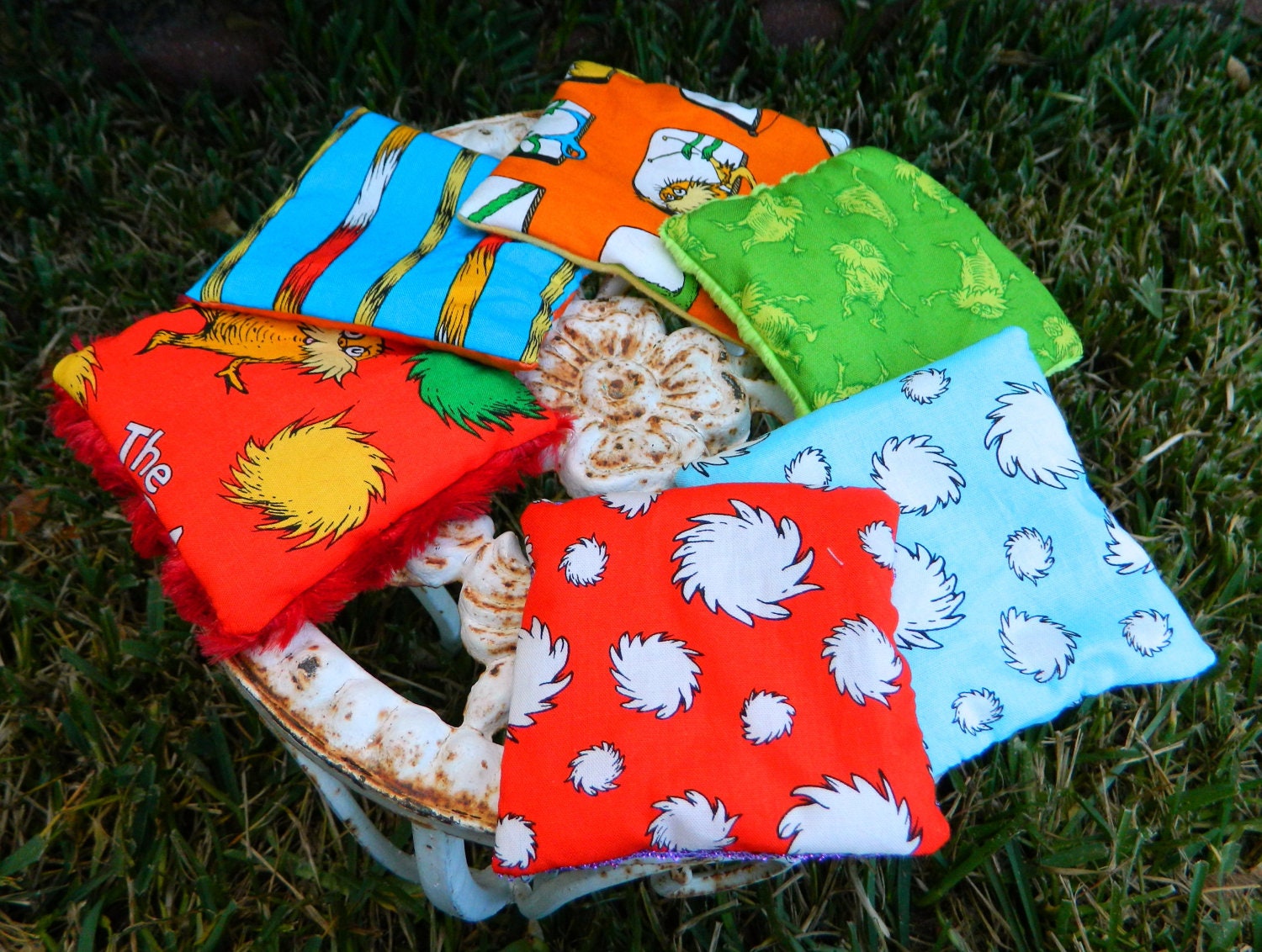 Set of 6 Lorax themed Bean Bags Dr Seuss Sensory