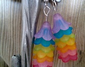 Rainbow Frosted Flower Bell Dangle Earrings