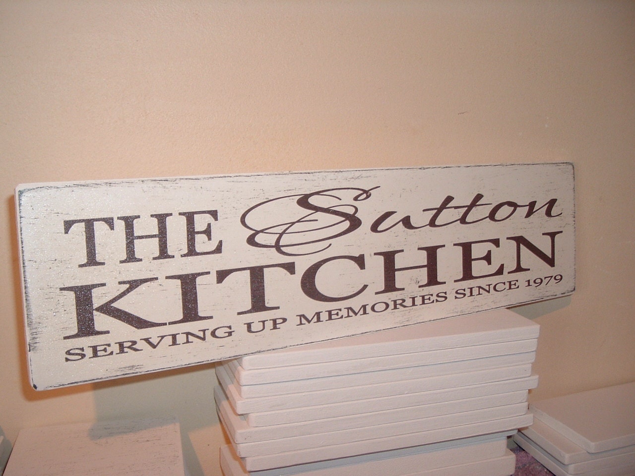 Shabby chic distressed personalised kitchen sign plaque