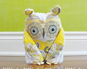 Owl Pillow Stuffed Owl Plush Toy - BWinks Gray & Yellow White Chenille - LIMITED II