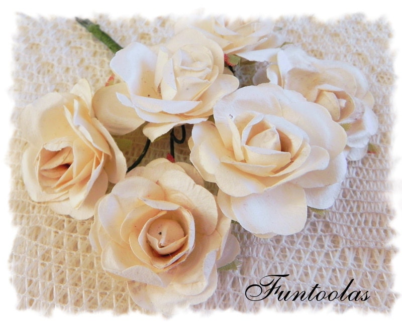 Paper Roses 1 1/4 inch Ivory Cream Set of 6