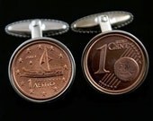 Greek gift- Handmade greek Cufflinks featuring the Greece 1 Cent Euro