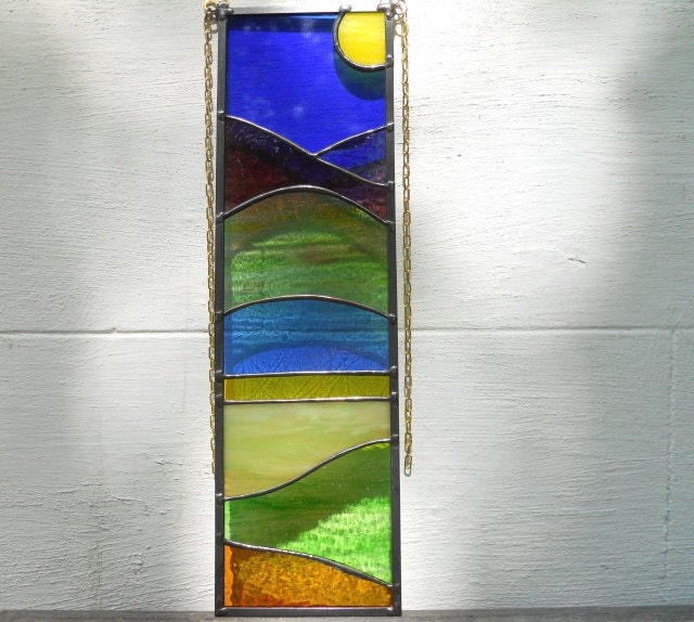Mountain Lake Stained Glass Panel