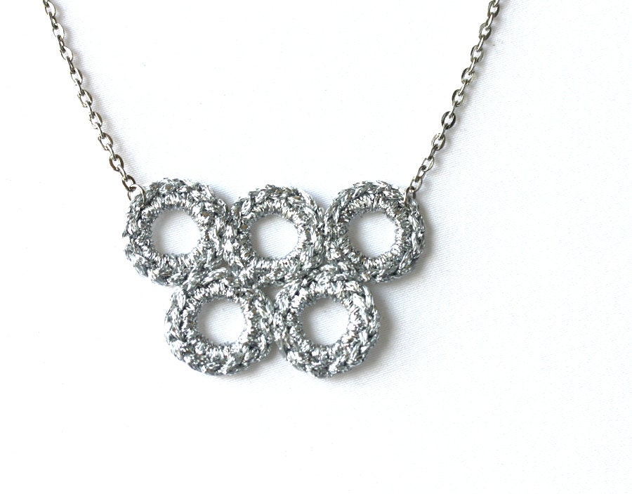 Crochet jewelry silver grey sparkling necklace fall autumn