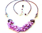pearl wrapped necklace. beaded lilac cones / purple pearls / wire wrapped sterling silver gift /