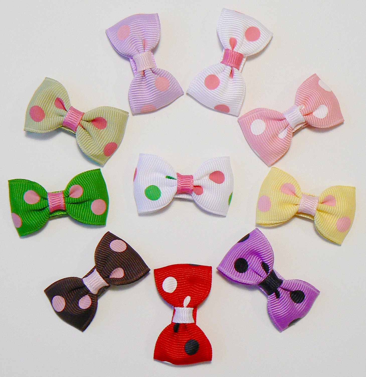 Infant Girls Polka Dot Hair Bow Set Small Tiny Little Baby Newborn Toddler Childrens Kids Boutique  Fashion Hair Clip Hairbows (Set of 10)