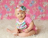 NEW bubblegum pink vintage inspired hand dyed ruffle onesie with matching headband, 3m 6m 9m 12m 18m 24m baby girl photo prop