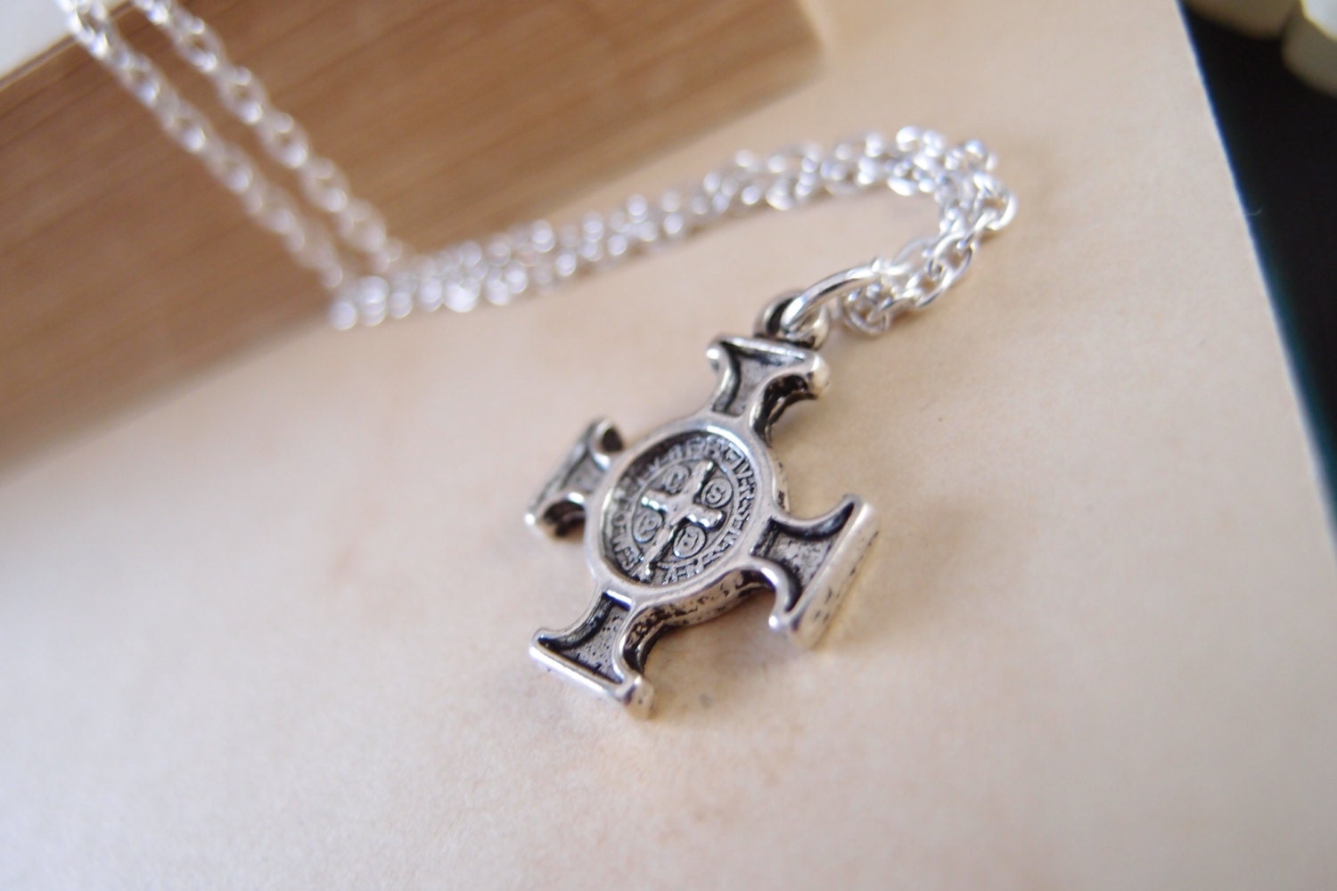Double sided cross, petite and delicate metal necklace