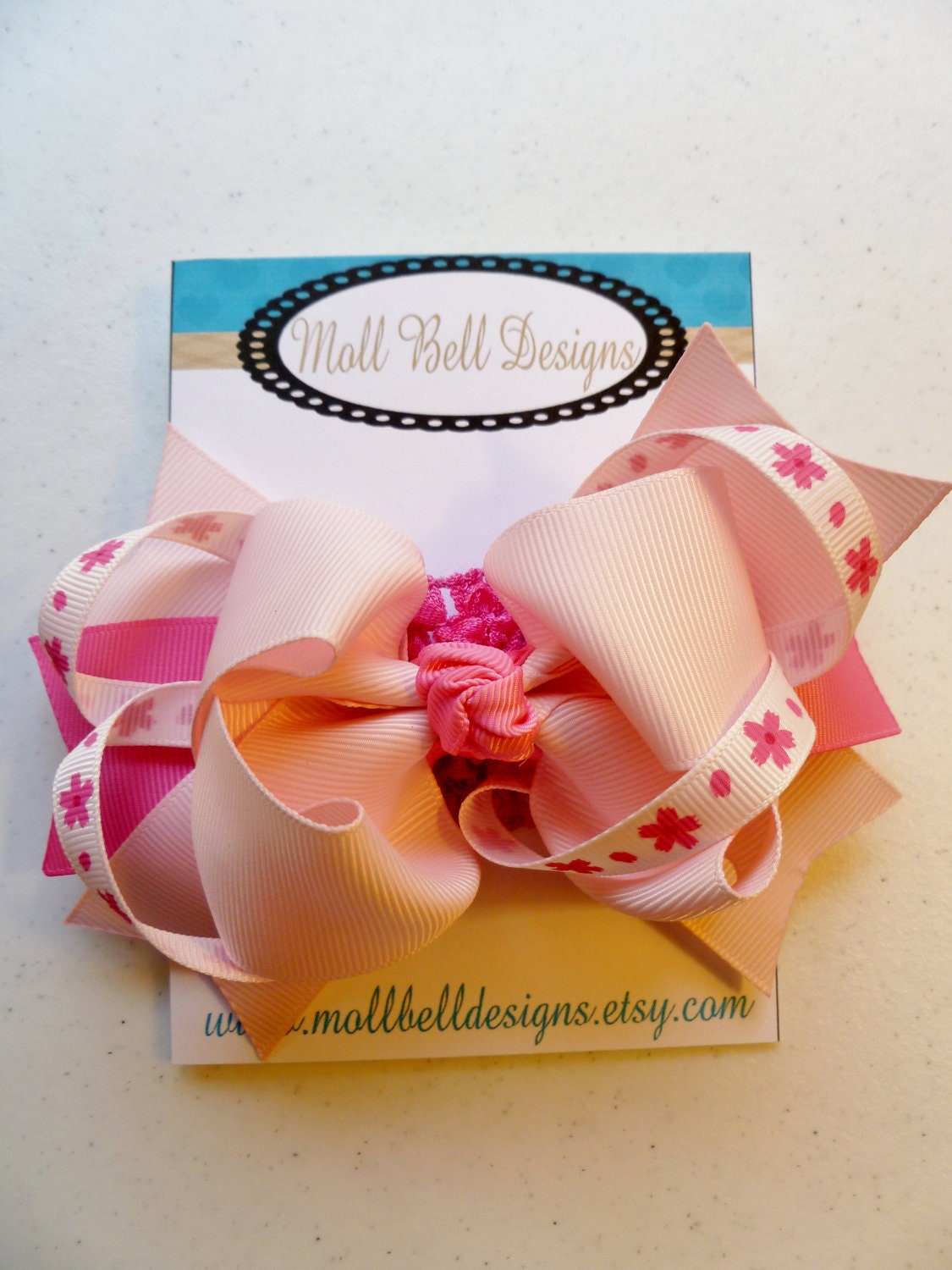 Pretty in Pink...Boutique Hairbow Triple Layer and FREE Crocheted Headband in Light Pink and Hot Pink