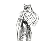 ORIGINAL - graphite drawing tiger woman - Beasts IV
