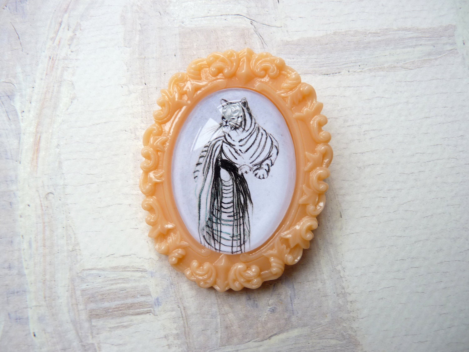 WEARABLES brooch, cameo, wearable art, original illustration, animal, tiger, girl - beasts series