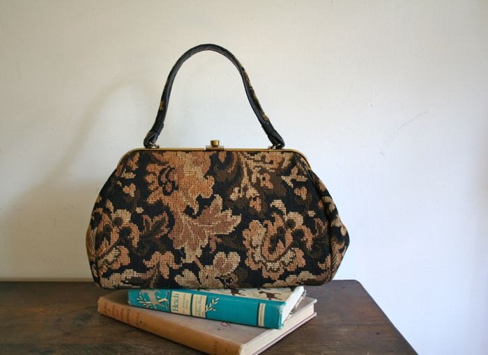 vintage needlepoint bag - AUTUM floral tapestry handbag