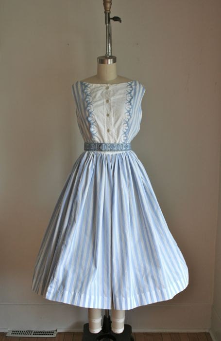 vintage 50/60s dress - PARASOLE striped party dress / S