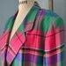 Vintage 80s Unisex BILL BLASS Pink & Green Plaid Blazer Jacket