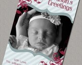 Christmas Card, Holiday card, digital file, Seafoam, Red - 457