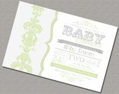 Baby Shower Invitations Neutral, Digtial, Gray, Celadon Green, Chevron - 932