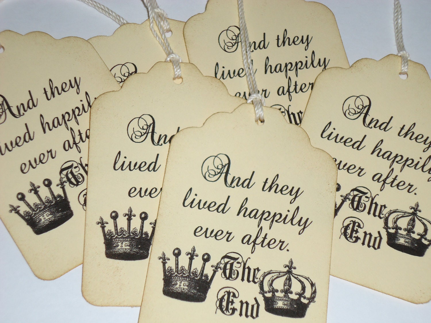 And They Lived Happily Ever After The End Crown Handmade Wedding Gift Wish Tag 6 Pieces