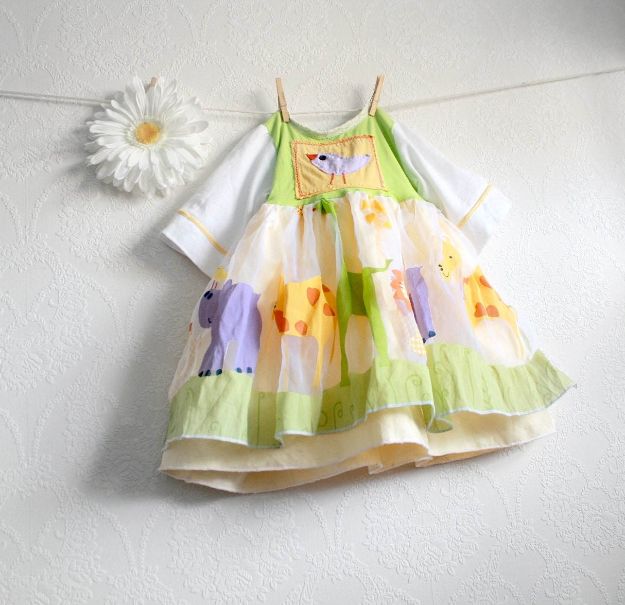Zoo Theme Toddler Dress 4T Jungle Animals Girl's Clothing Children's Clothes Lime Green Birthday Party Purple White Kid's Wear 'RACHEL'