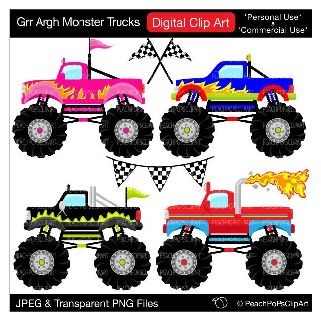 monster trucks clipart digital clip art -  Grr Argh Monster Trucks - Digital Clip Art - Personal Commercial Use