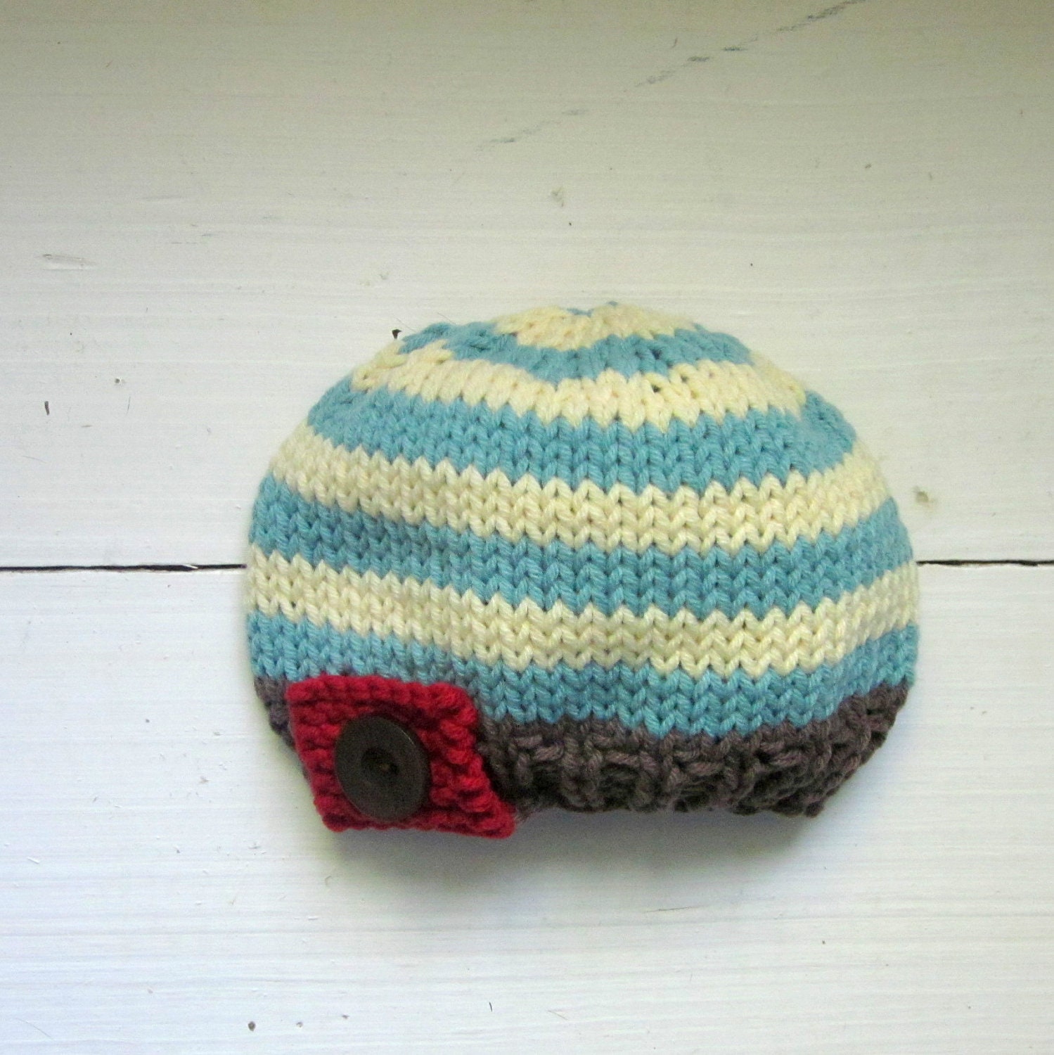 knit baby boy hat, newborn baby hat, striped baby hat with button, cute knitted baby boy hat