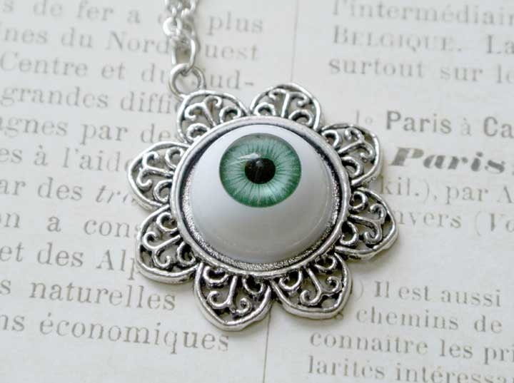 Halloween Jewelry - Green Eyeball Necklace