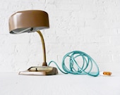 Vintage Industrial Desk Lamp - Mid Century Hood Light w Aqua Net Color Cord