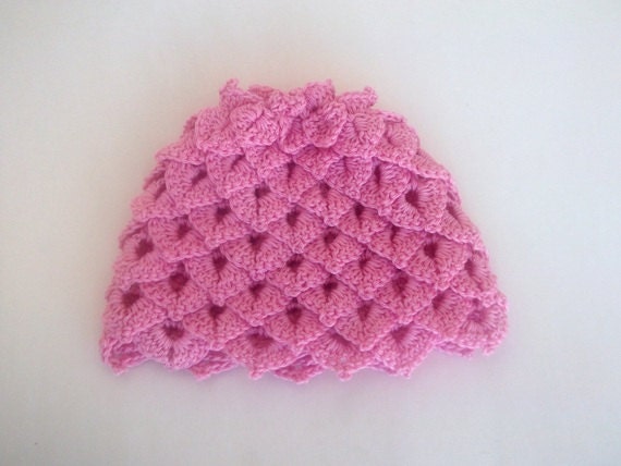 Pink Crocodile Stitch  Baby Hat -Cotton Crocodile Stitch  Hat- for Baby or Toddler-Baby Girl or Boy Hat-Leaf Hat