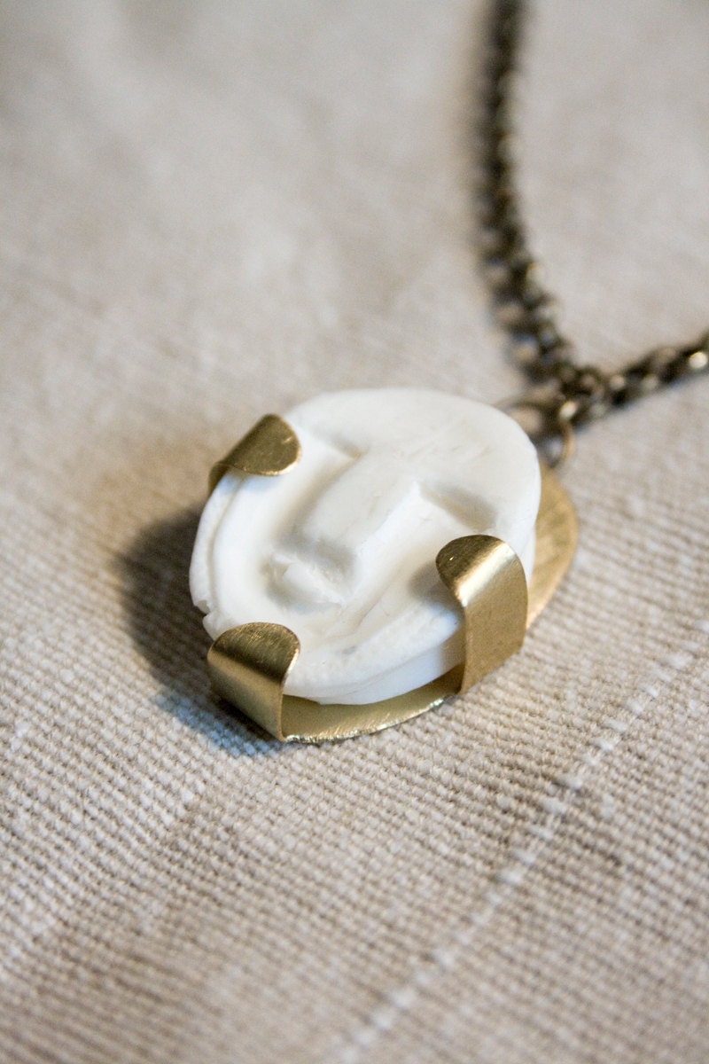 Tribal choker necklace Inuit inspired mask in white resine