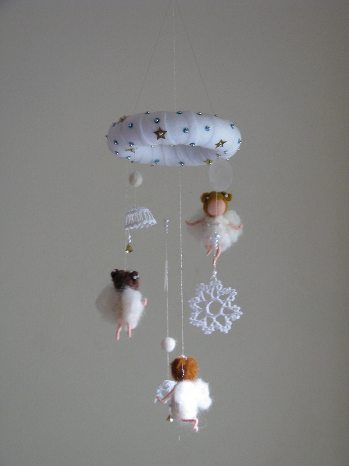 Christmas needle felted mobile -little Christmas fairies