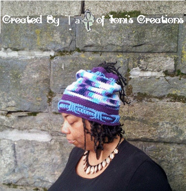 Purple and Blue Double Drawstring Hat with 2 Sashes
