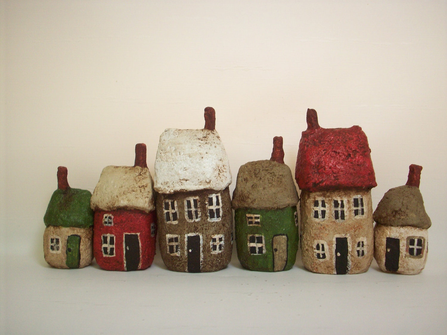 Six Grungy Little Primitive Papier Mache Houses