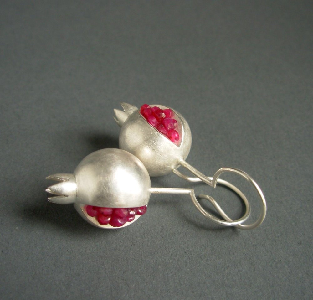 Pomegranate Earrings - silver and ruby