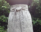 Solid Print High Waisted, A line Pencil Knee Mini Skirt, Tie Belt Waistband & Pockets in Hemp Organic Cotton (eco, bow, denim jean)