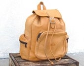 Vintage Rugged Tan Leather Multiple Pocket Rucksack Backpack