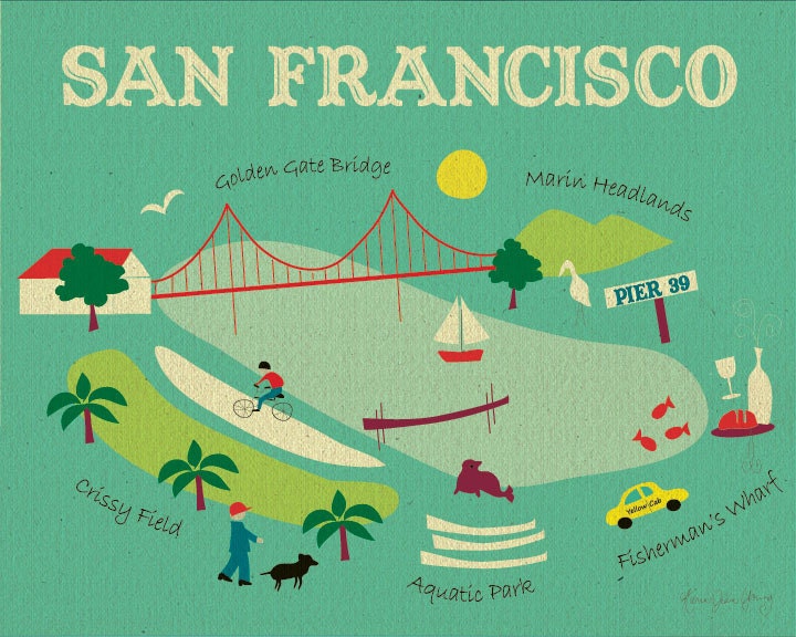 Original Illustration of North Side of San Francisco- Art Poster Print Gift for Home or Office - style O-SF8