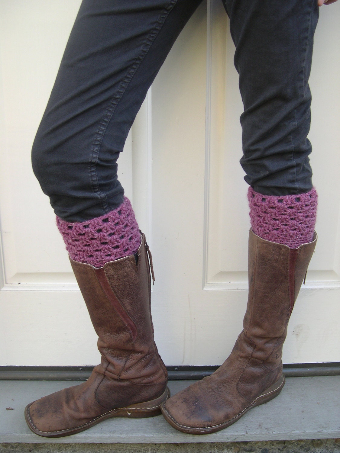 Crochet Boot cuffs Dark rose boot toppers crochet boot socks Fall Winter Fashion 2013 Leg warmers Chunky