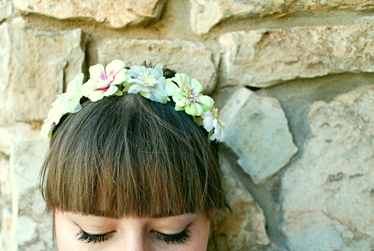 pink and light neon green flower crown headband for women, teen, gift for her: eva