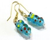 Blue Caterpillar Lampwork Bead Earring
