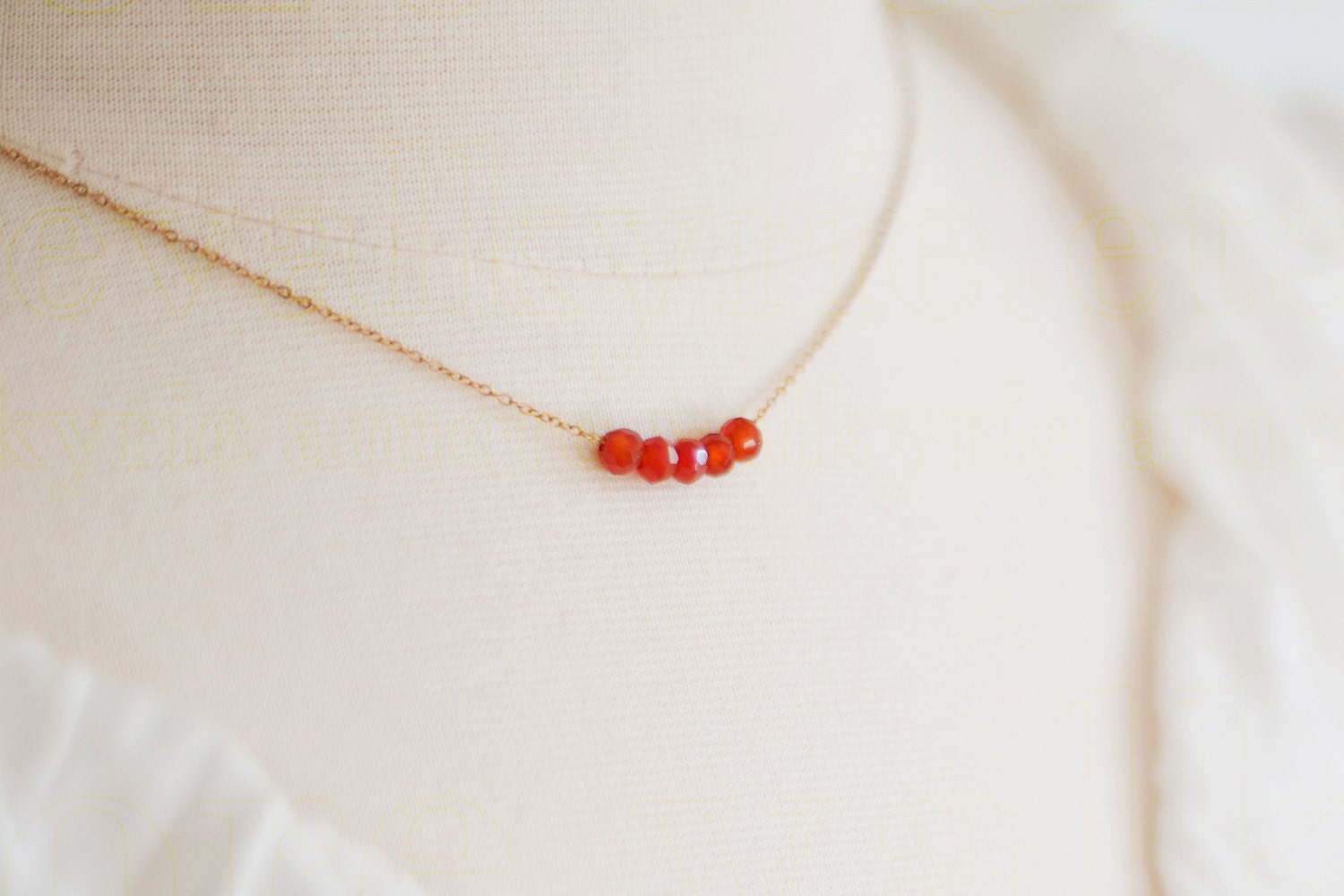 Five Sliding Red Aventurine Gemstone Nuggets on Gold Fill Chain Necklace - garnet bright - bride bridesmaid -by Amore Valkyrie Jewelry
