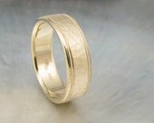 men's wedding band with milgrain -- 7mm wide hammered wedding ring, comfort fit