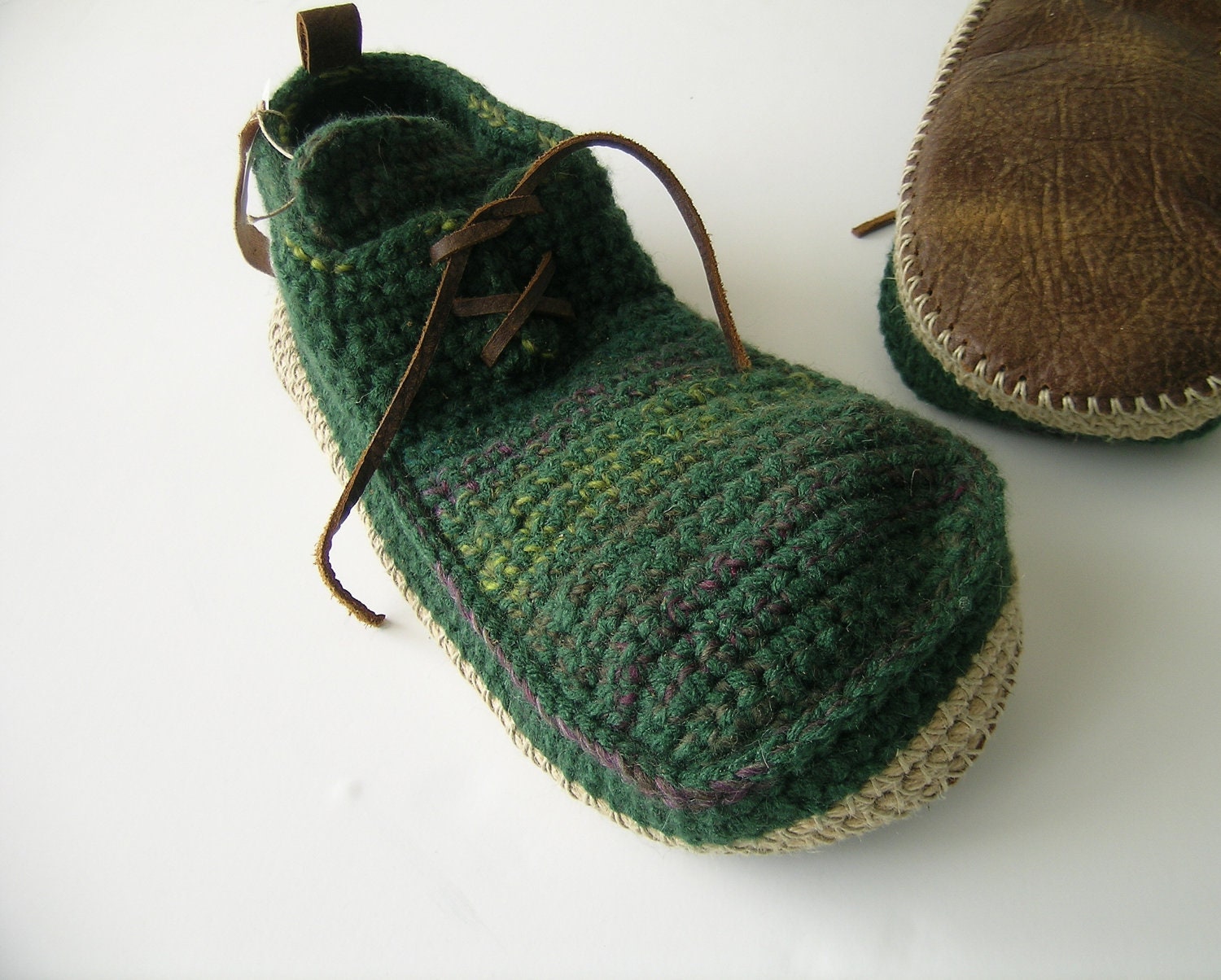 House Shoes with Leather Sole in dark green - all adult shoe sizes
