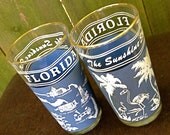 vintage Florida travel glasses - midcentury gold-rim drinking glasses/tumblers - mkmack vintage Florida travel glasses - midcentury gold-rim drinking glasses/tumblers - mkmack