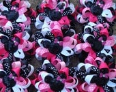 10 Minnie Mouse Birthday Favor Hair Bows - Pink and Black Minnie Mouse Hair Bows