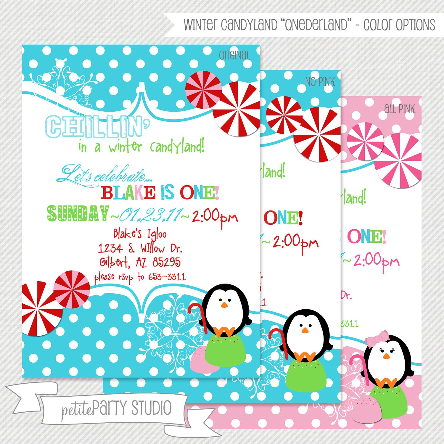 Winter Candyland - Wonderland - Onederland - Printable Party Invitation - Petite Party Studio Il_570xn