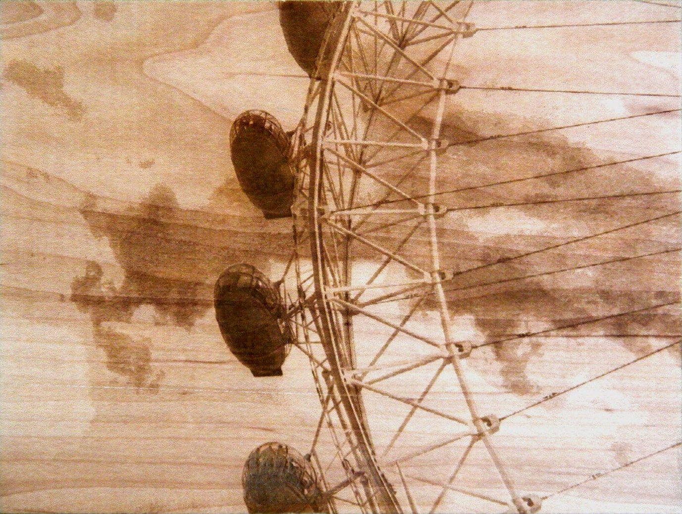 Bespoke laser engraved London Eye photograph on birch veneer