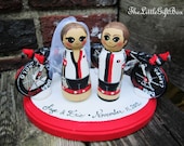 Wedding Cake Topper / Custom Painted Wood Peg Dolls with Base and 2 large custom sculpted clay items