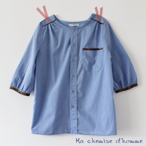 Upcycled man's shirt tunic and silk tie - US 6 / EU 38